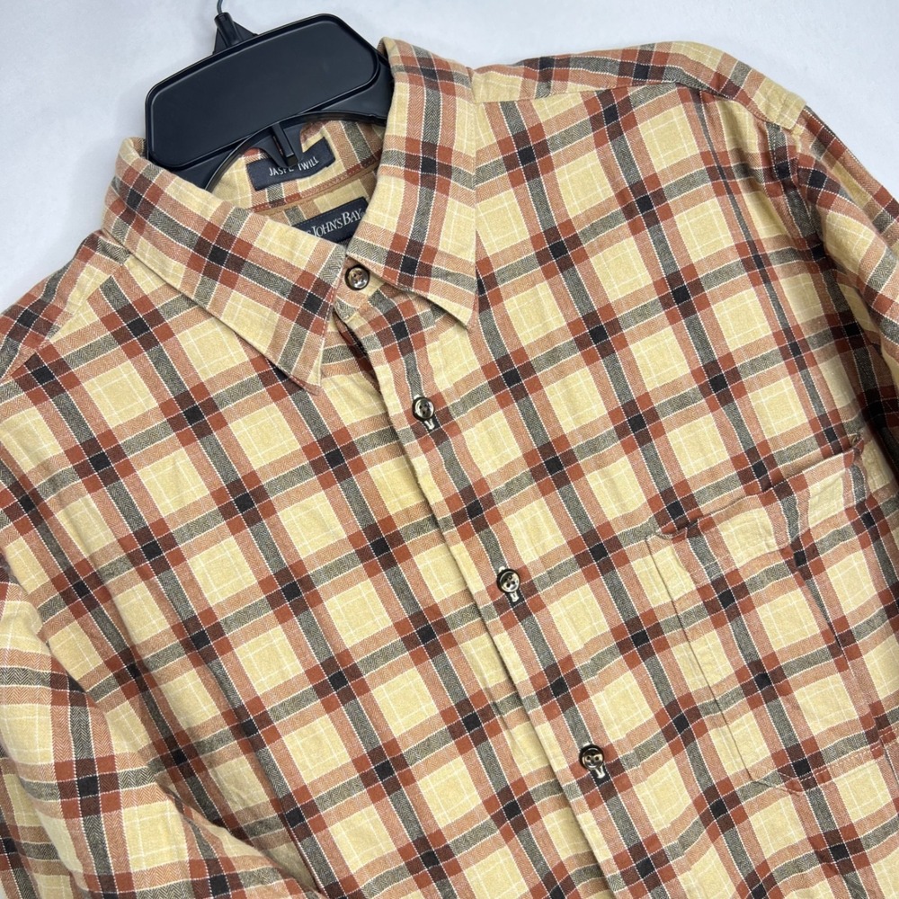 St. John's Bay Brown Plaid Twill Shirt Mens L Button Front Gorpcore Lumberjack